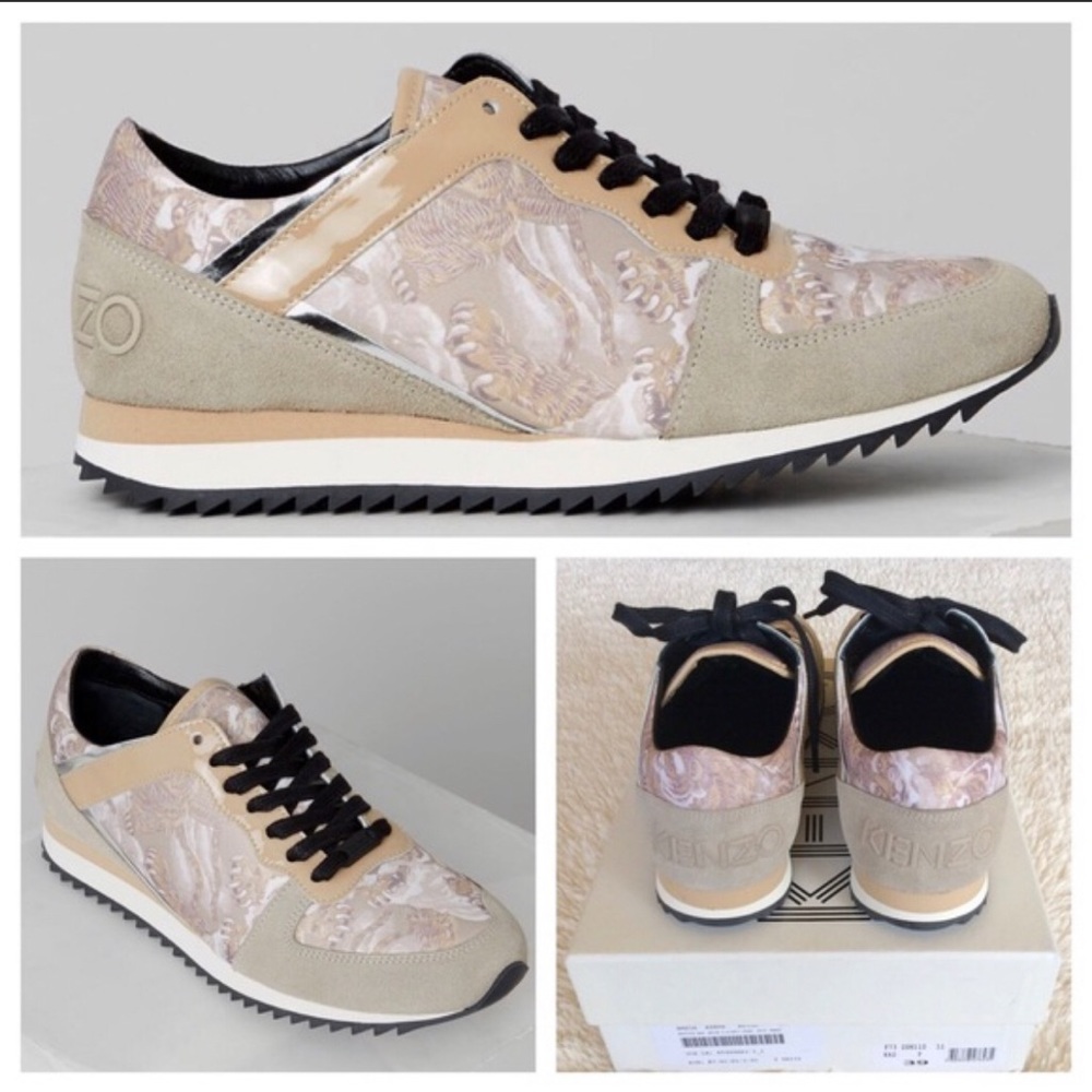 BRAND NEW KENZO TIGER-PRINT LACE-UP SNEAKER/BEIGE
